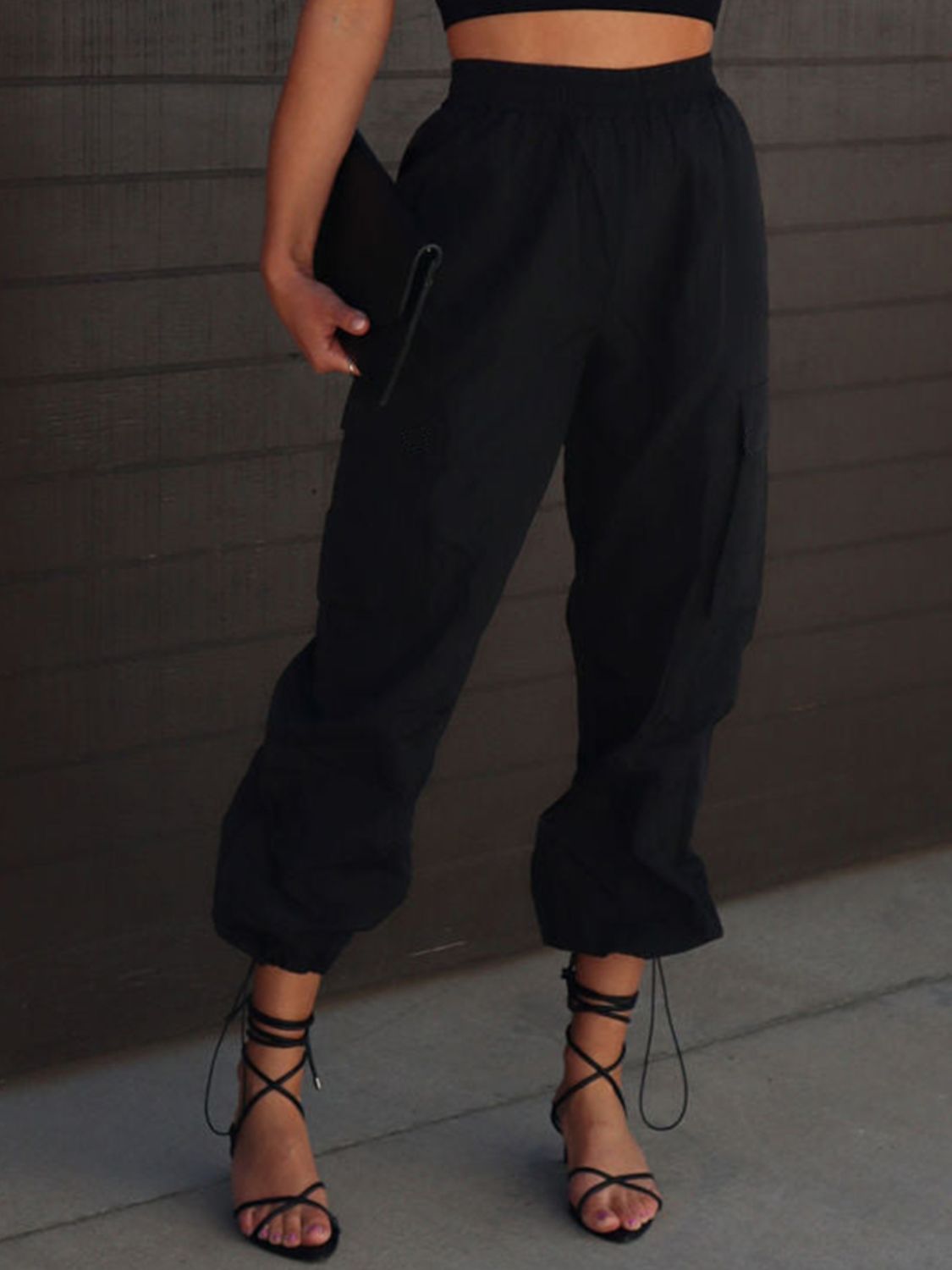 High Waist Drawstring Pants with Pockets - blue yonderz