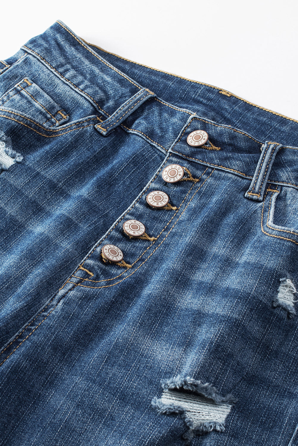 Button-Fly Distressed Jeans with Pockets Trendsi