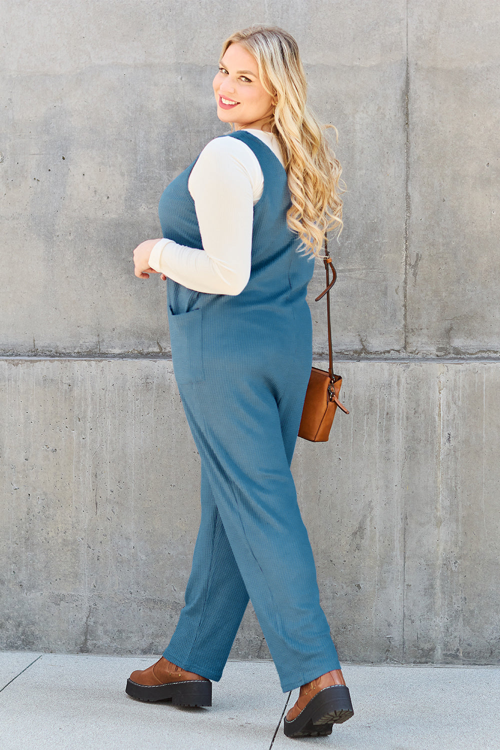 Double Take Full Size Sleeveless Straight Jumpsuit - bllue yonders