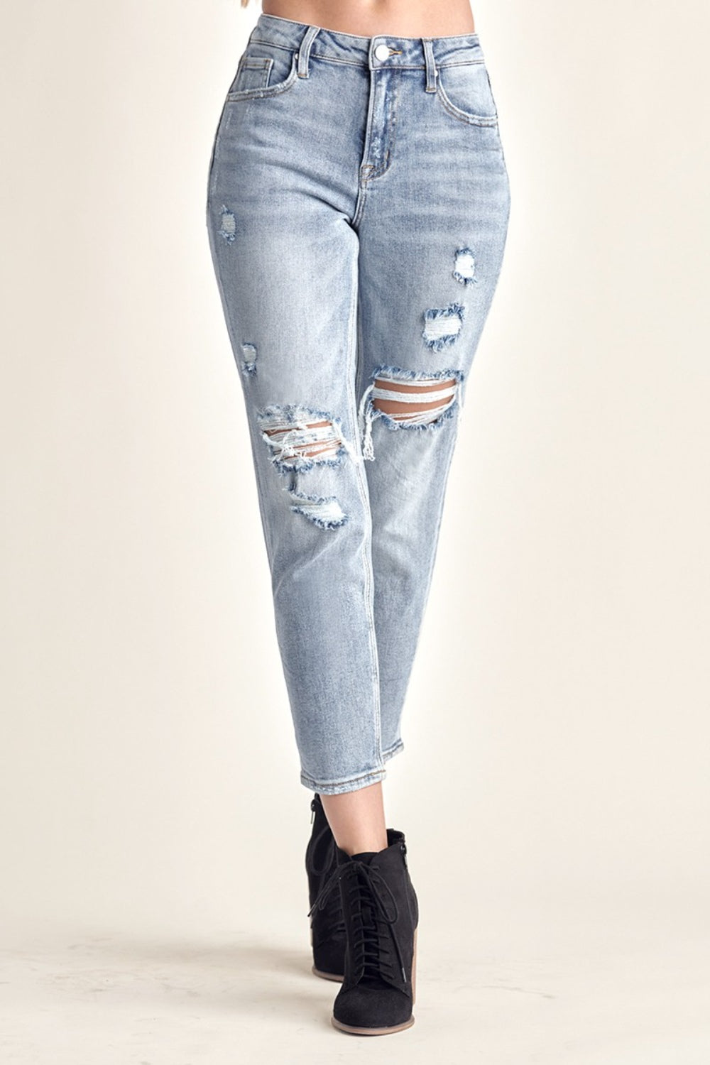 RISEN Distressed Slim Cropped Jeans Trendsi