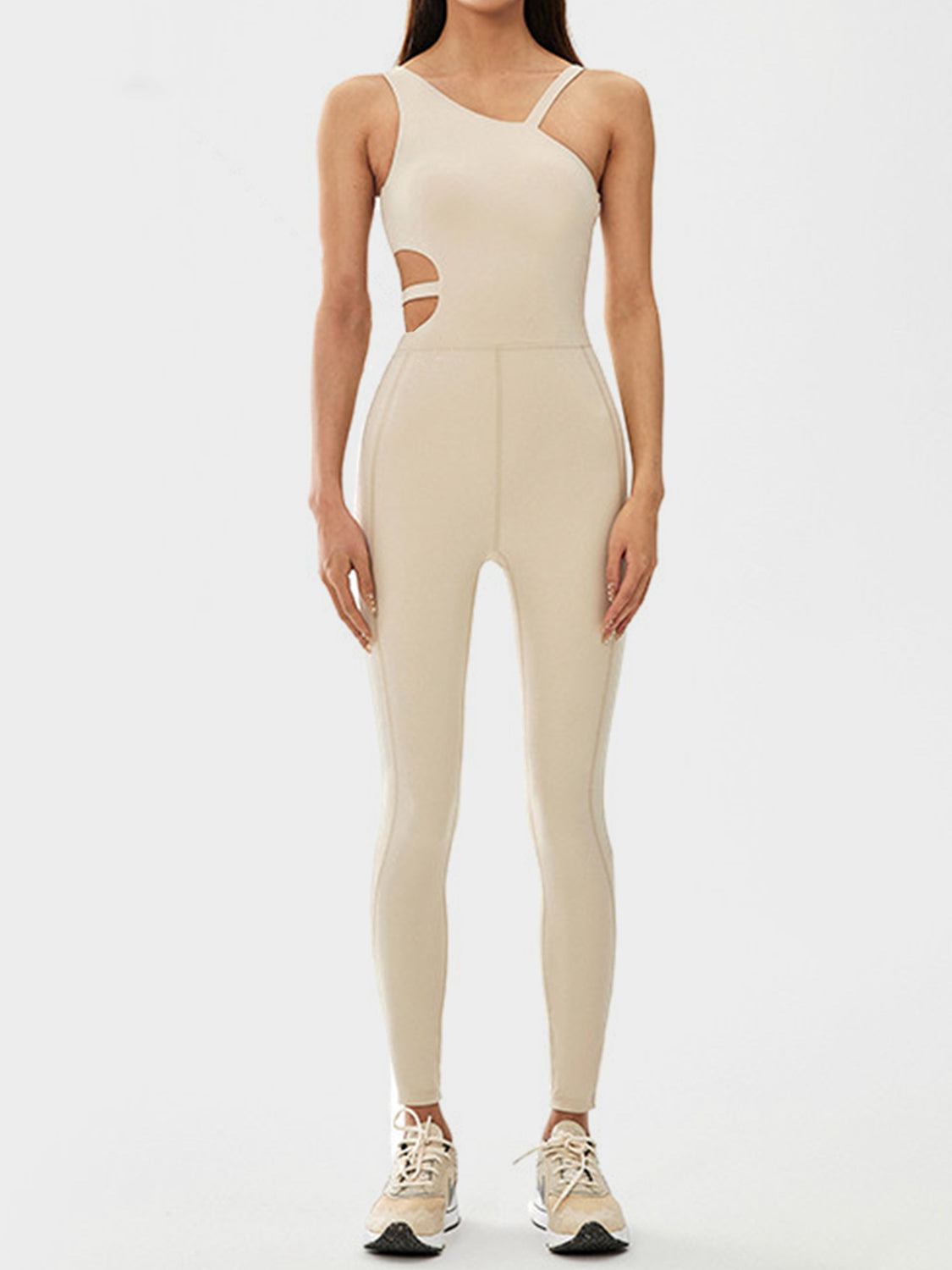 Cutout Asymmetrical Neck Active Jumpsuit - bllue yonders