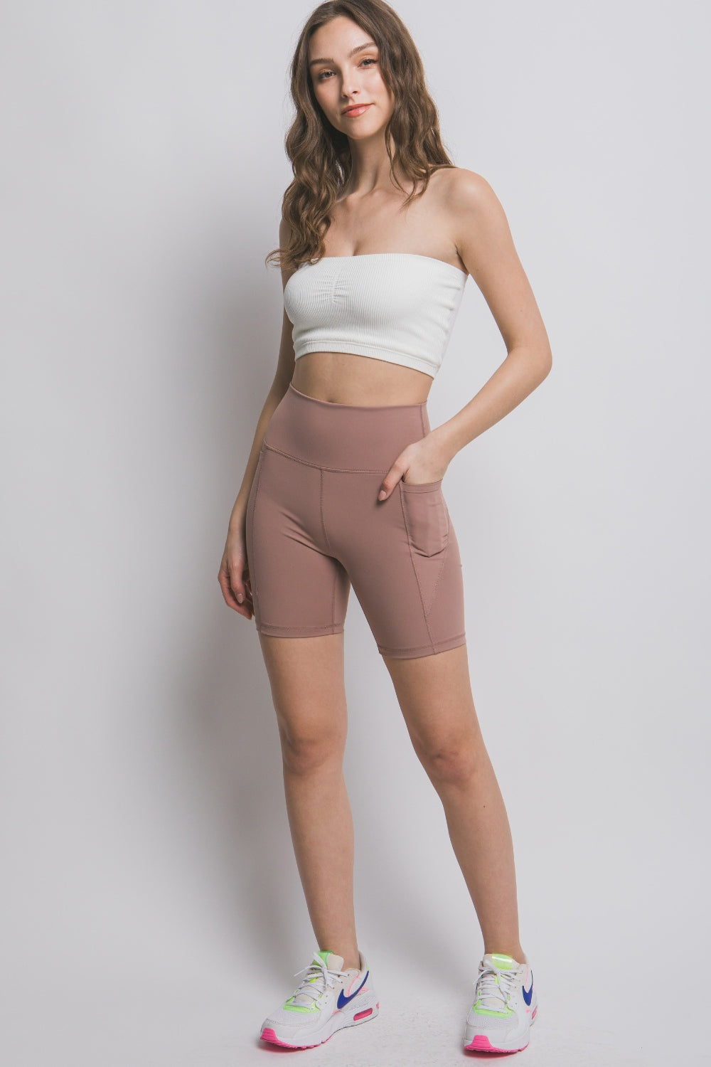 Love Tree High Waist Seam Detail Active Shorts - bllue yonders