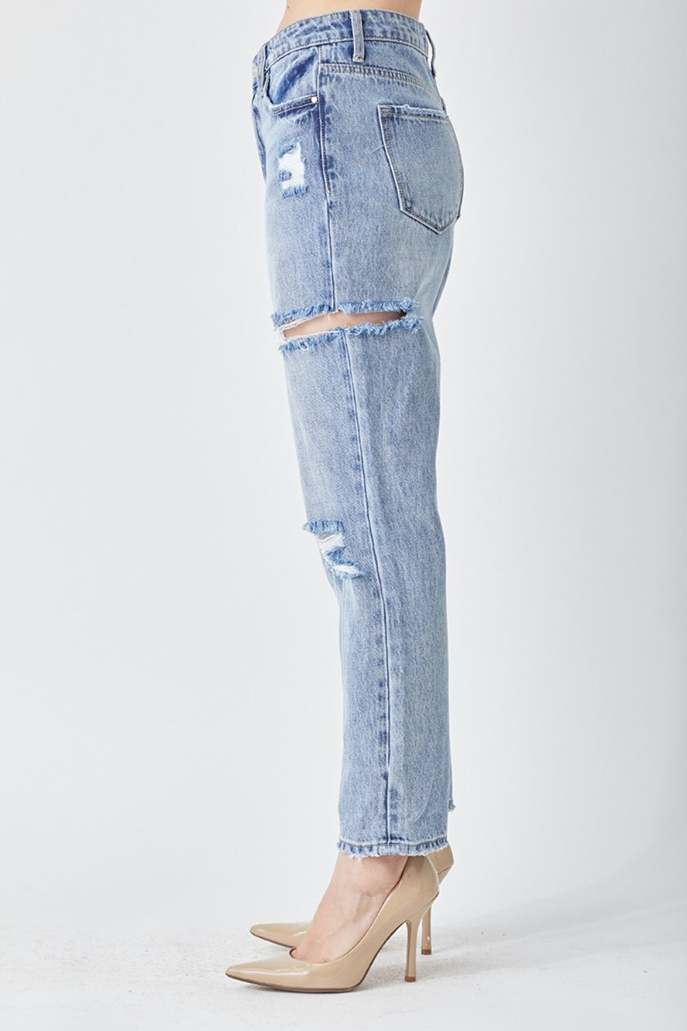 RISEN Distressed Slim Cropped Jeans - blue yonderz