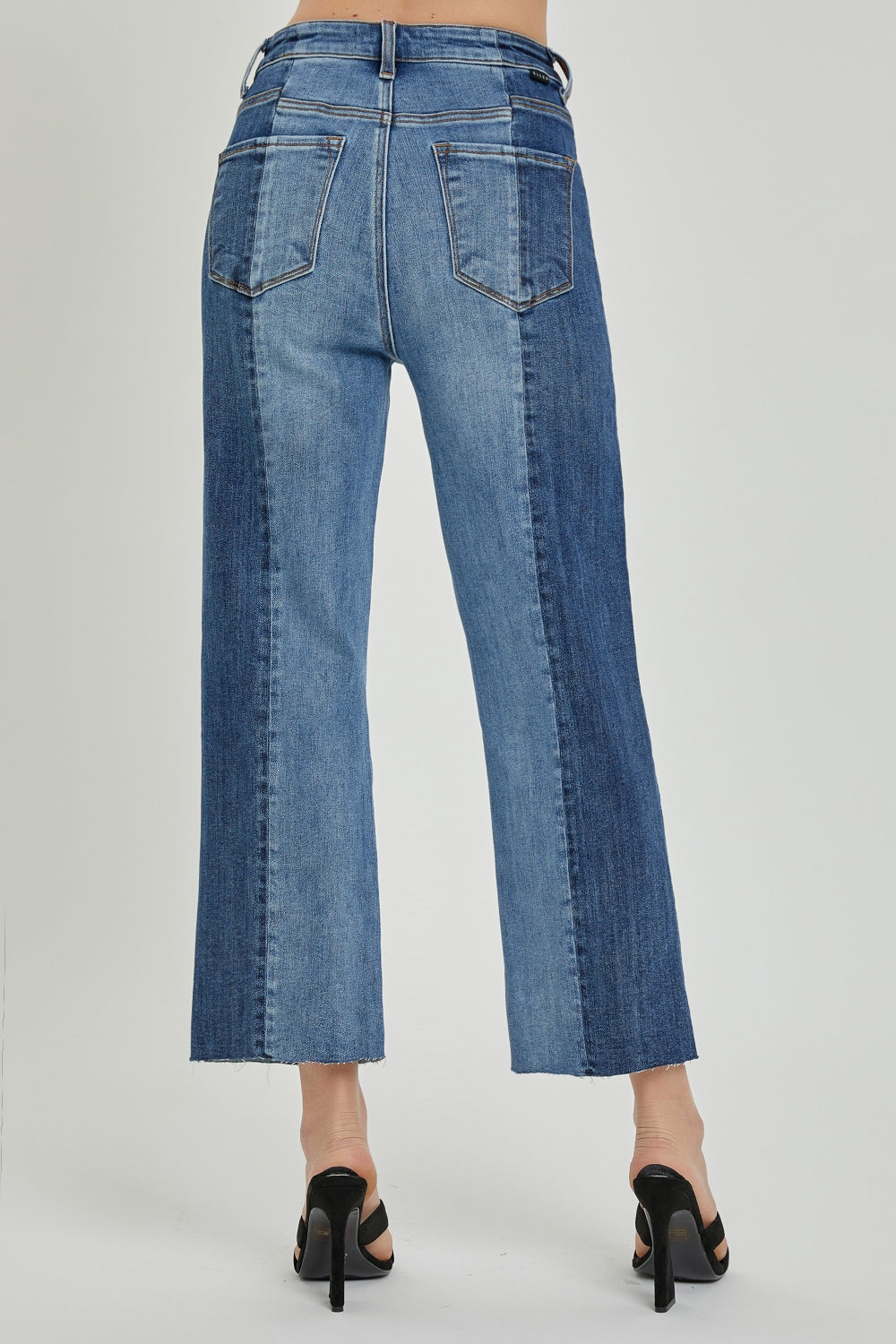 RISEN Full Size Mid-Rise Waist Two-Tones Jeans with Pockets - blue yonderz