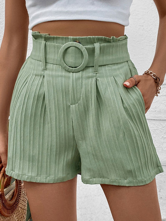 Belted Shorts with Pockets - blue yonderz