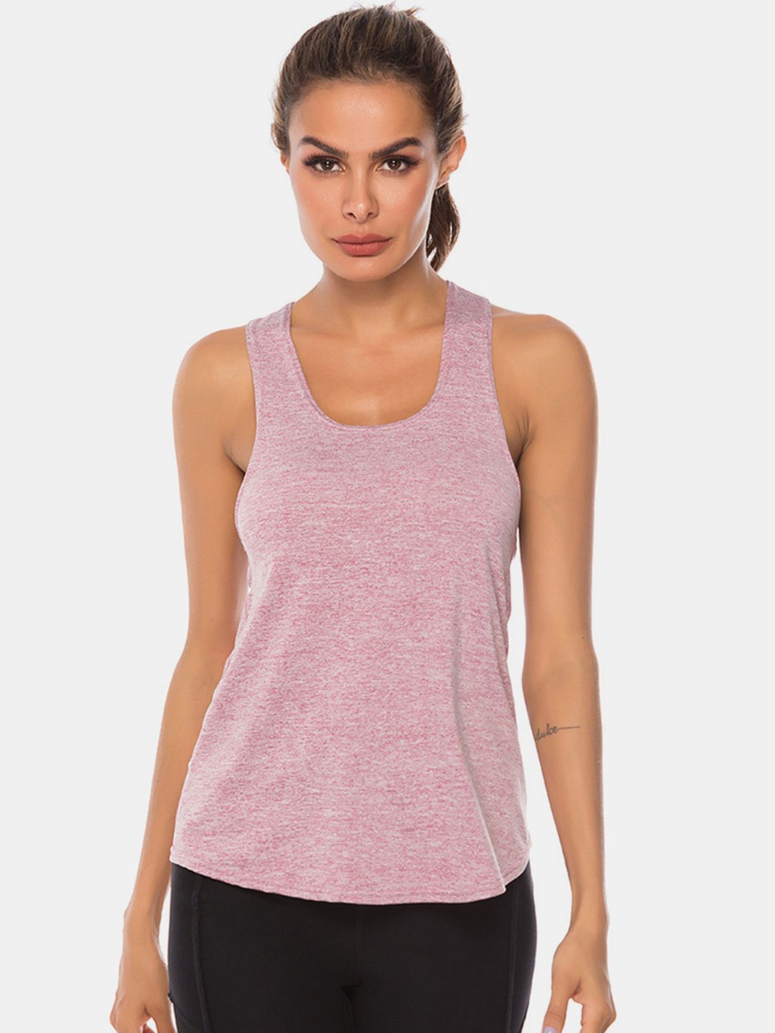 Full Size Scoop Neck Wide Strap Active Tank - bllue yonders