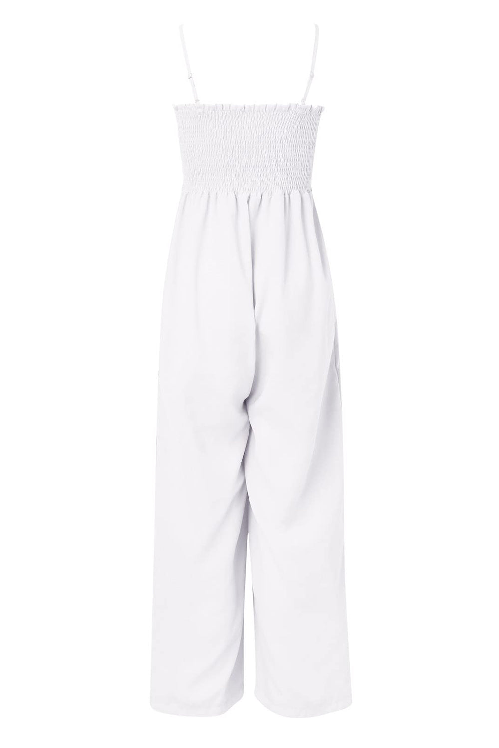 Smocked Spaghetti Strap Wide Leg Jumpsuit - bllue yonders