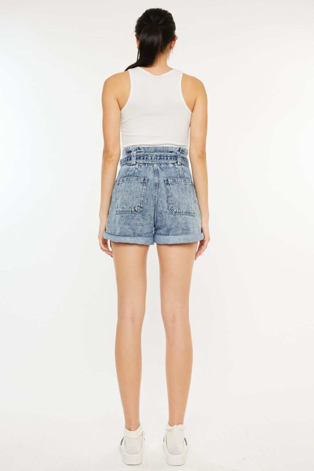 Kancan Ultra High Rise Paperbag Denim Shorts - blue yonderz