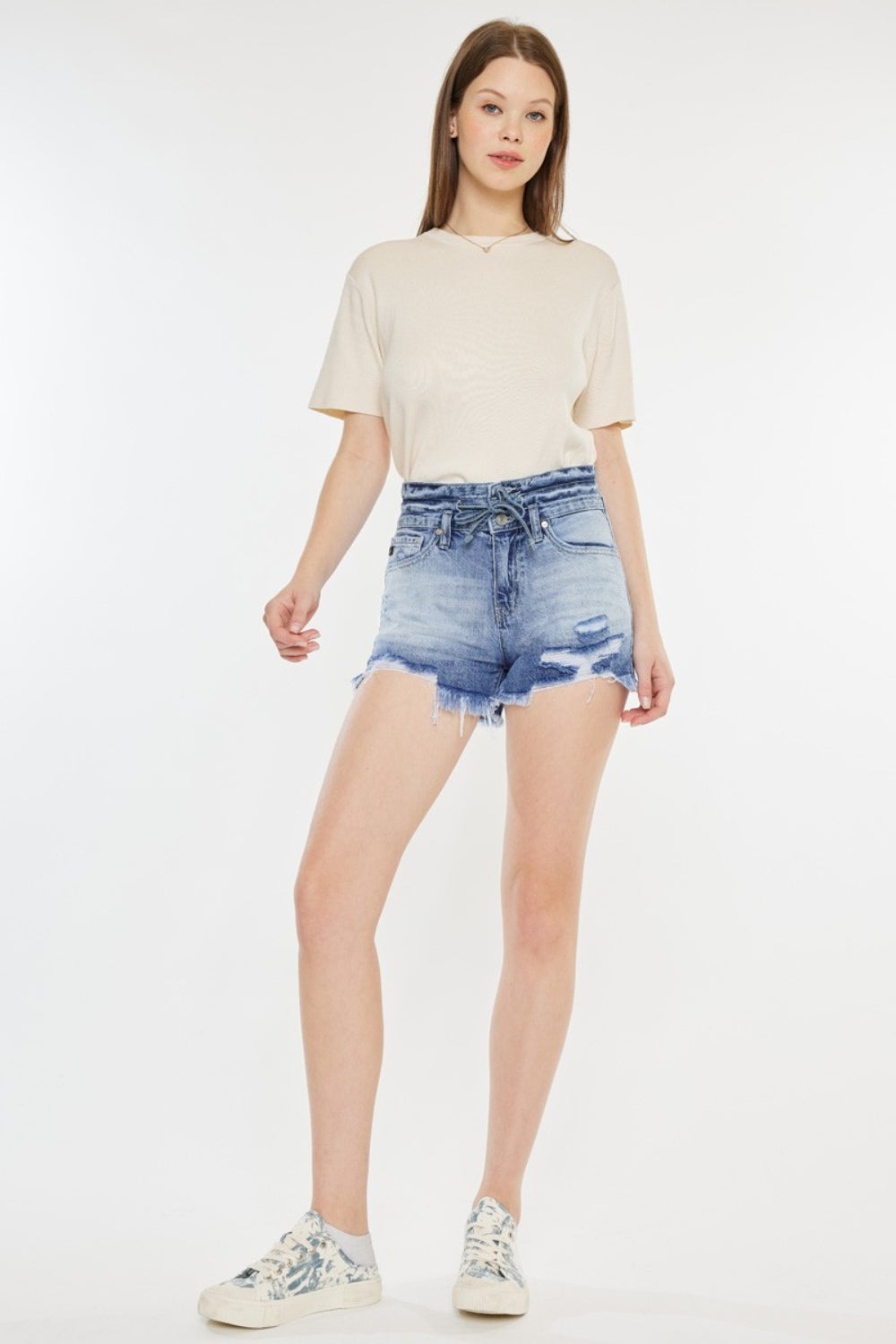 Kancan High Rise Frayed Hem Denim Shorts - bllue yonders