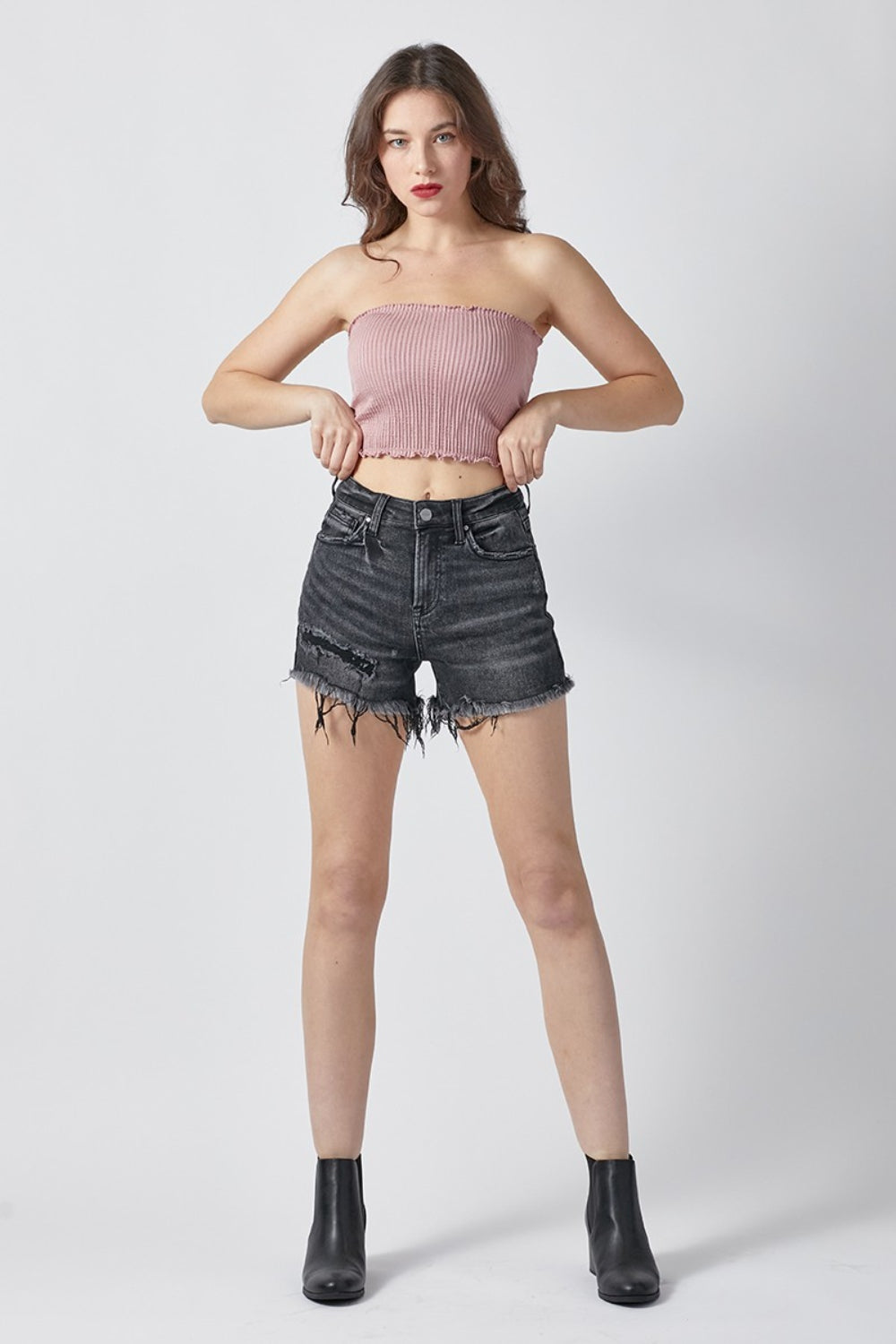 RISEN Raw Hem Denim Shorts with Pockets - bllue yonders