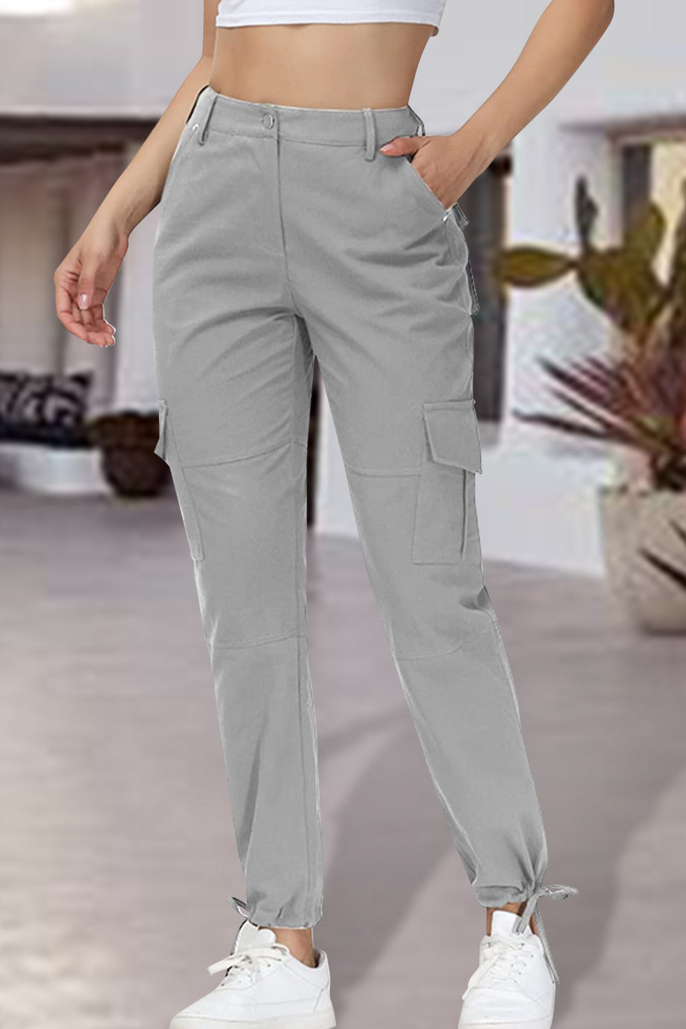 Full Size High Waist Pants with Pockets - blue yonderz