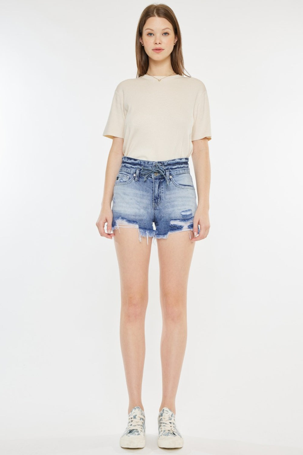 Kancan High Rise Frayed Hem Denim Shorts - bllue yonders