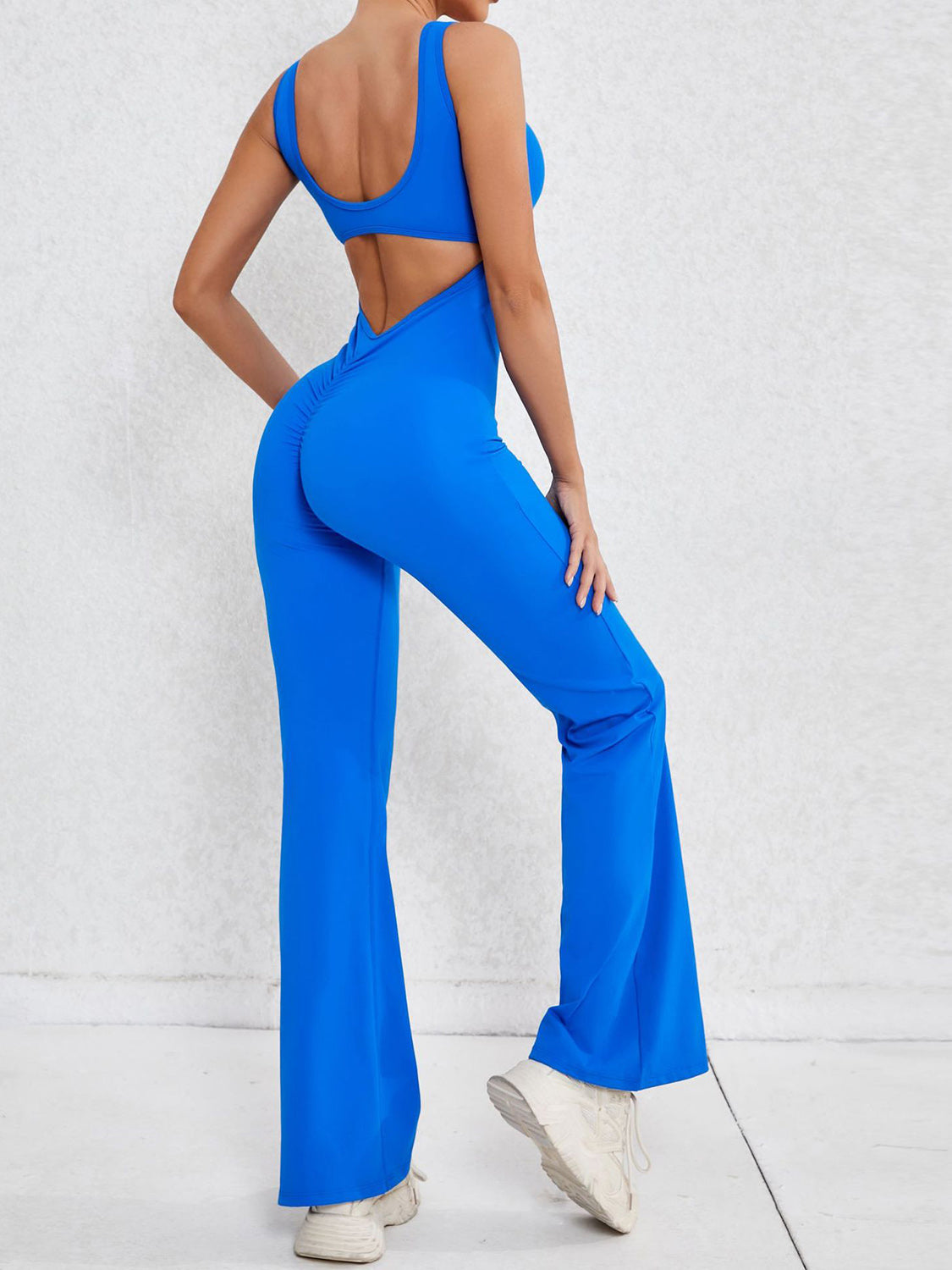 Cutout Wide Strap Scoop Neck Active Jumpsuit - bllue yonders