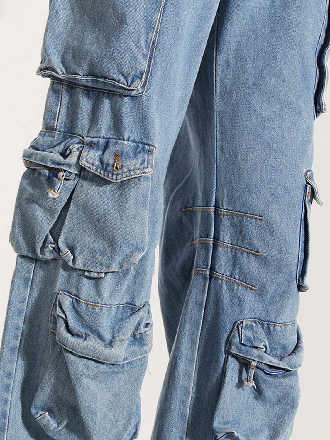 Washed Wide Leg Cargo Jeans - blue yonderz