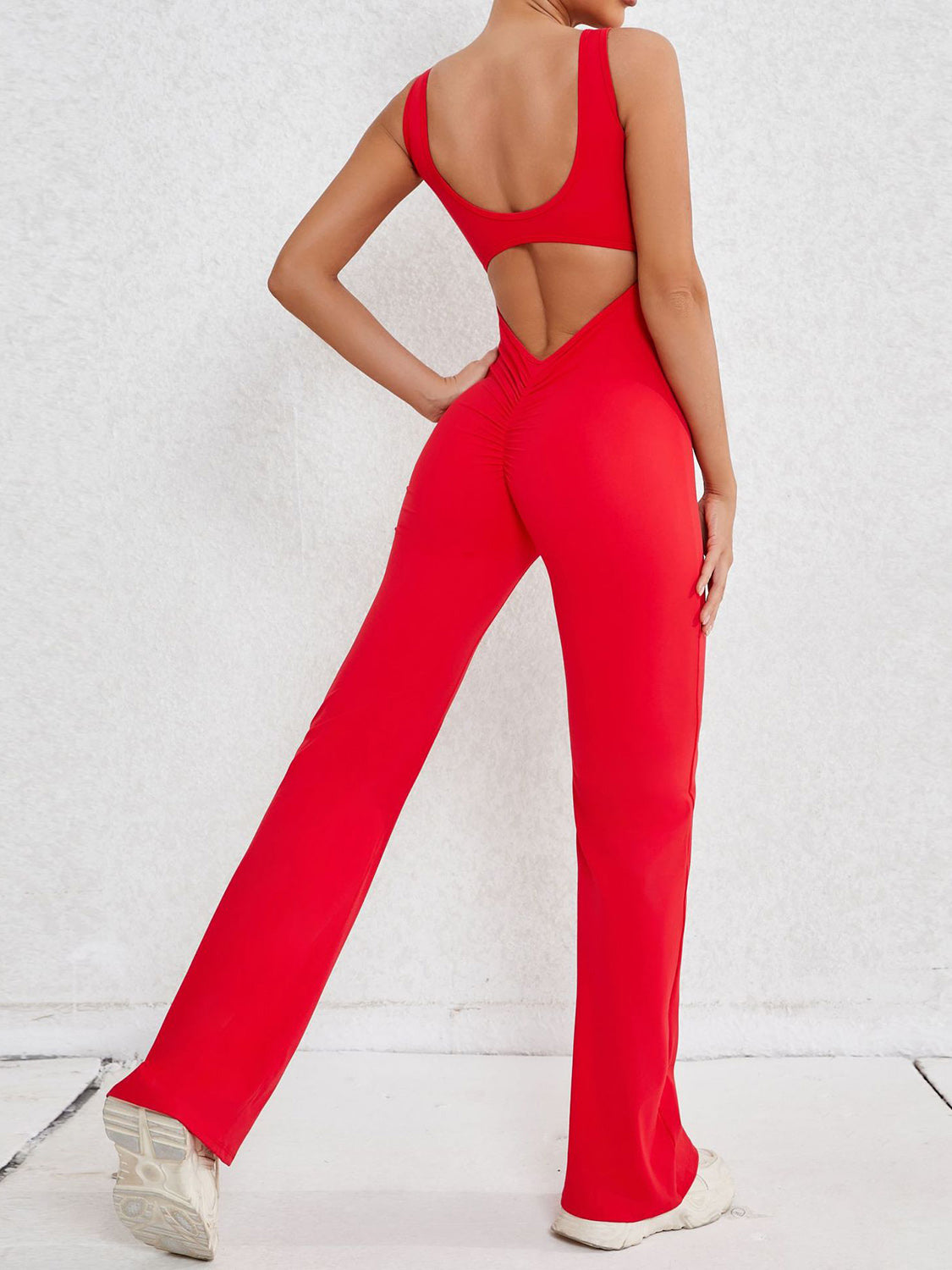 Cutout Wide Strap Scoop Neck Active Jumpsuit - bllue yonders