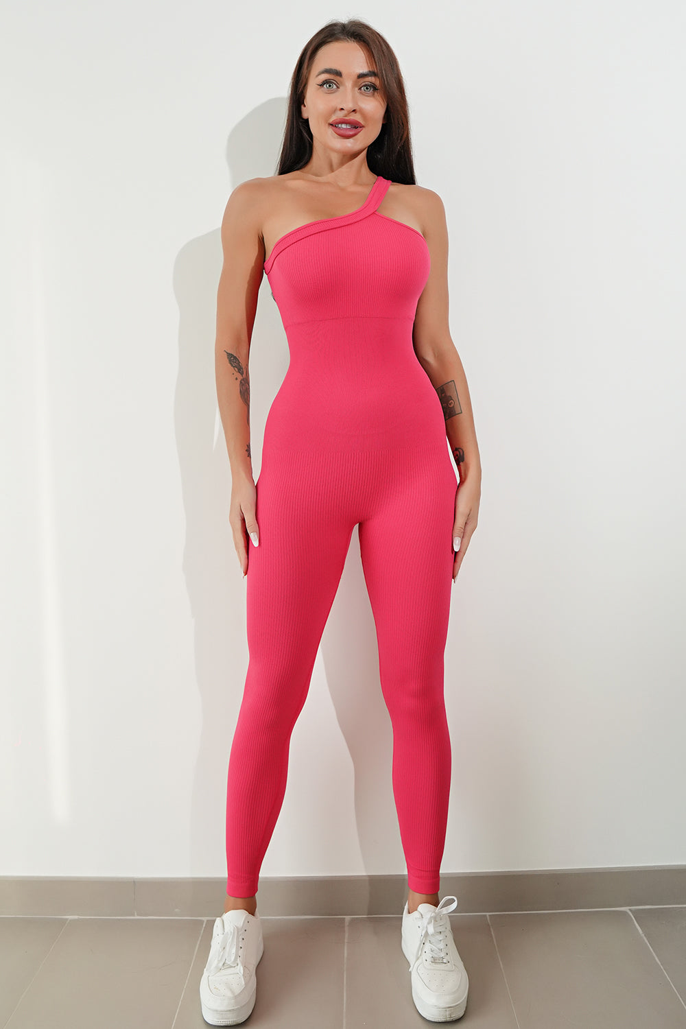 Asymmetrical Neck Wide Strap Active Jumpsuit – Sleek, Stretchy, and Stylish for Yoga, Workout, or Casual Wear