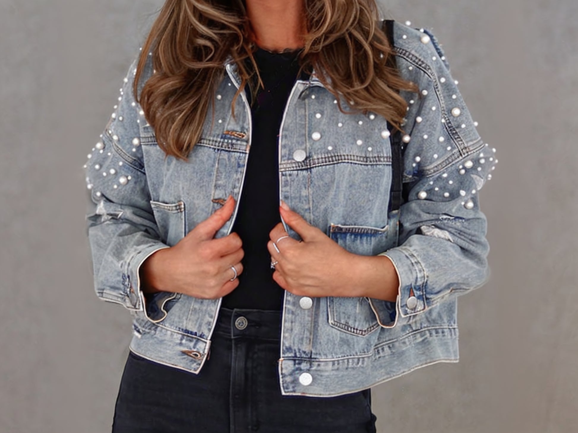 Bead Detail Denim Jacket - blue yonderz