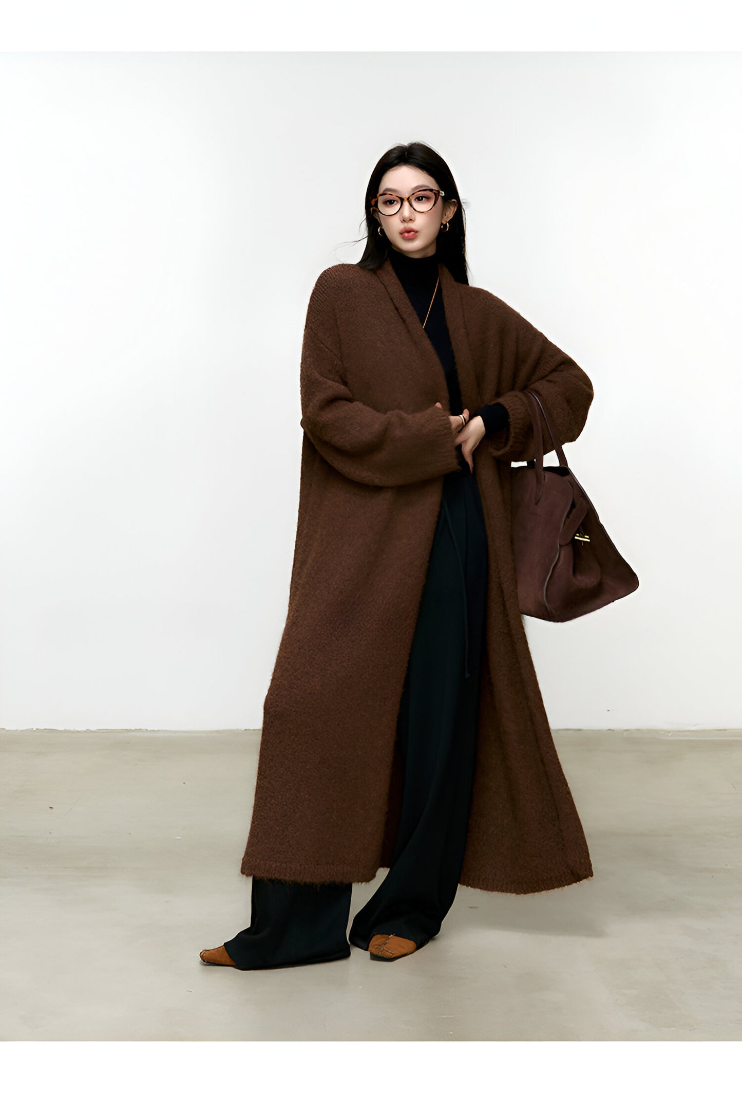 Women's Long Loose Knit Cardigan Coat with Scarf Collar