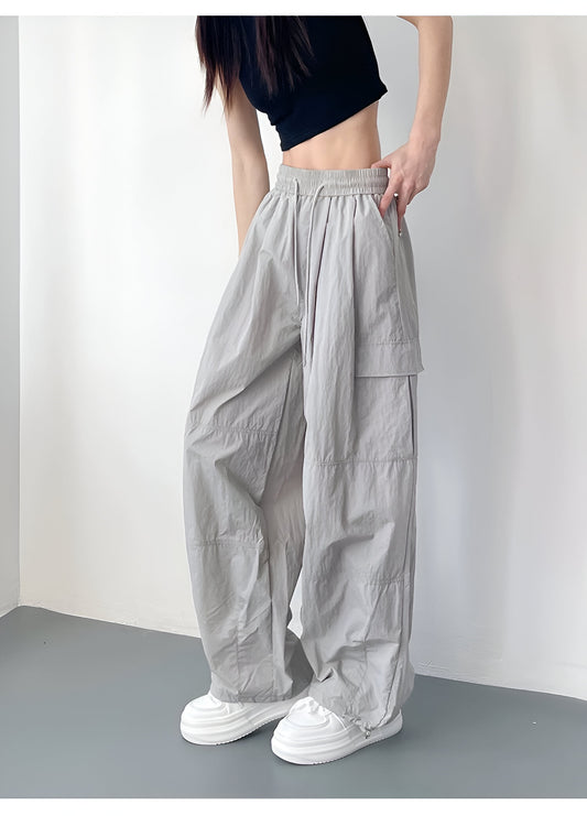 High-Waisted Loose-Fit Nylon Cargo Pants Women