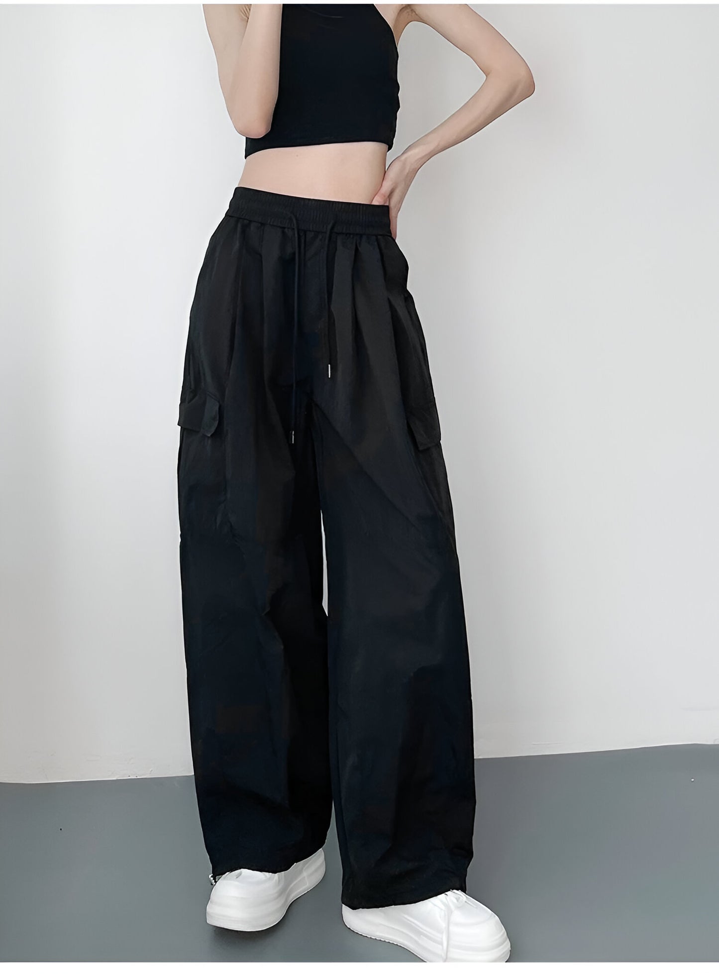 High-Waisted Loose-Fit Nylon Cargo Pants Women