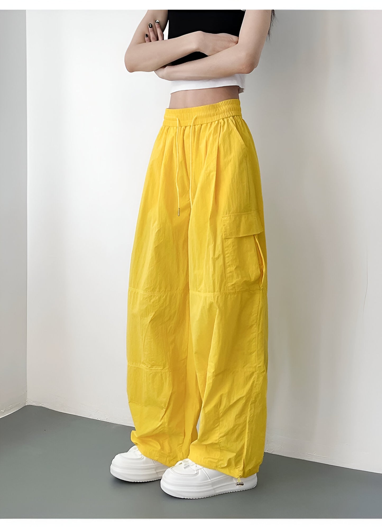 High-Waisted Loose-Fit Nylon Cargo Pants Women