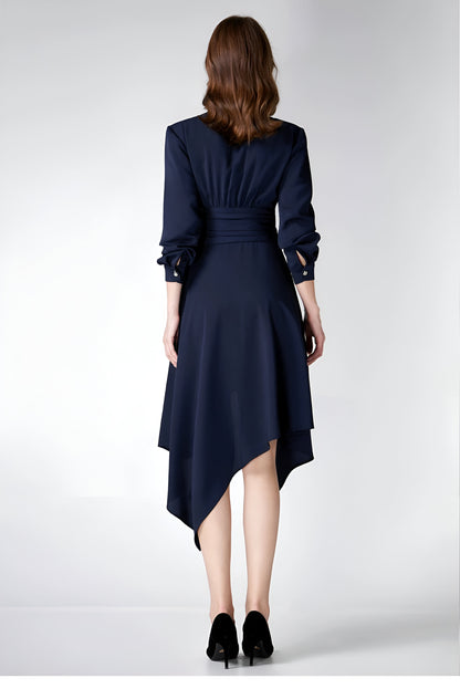 Navy Formal Wrap Asymmetric Dress