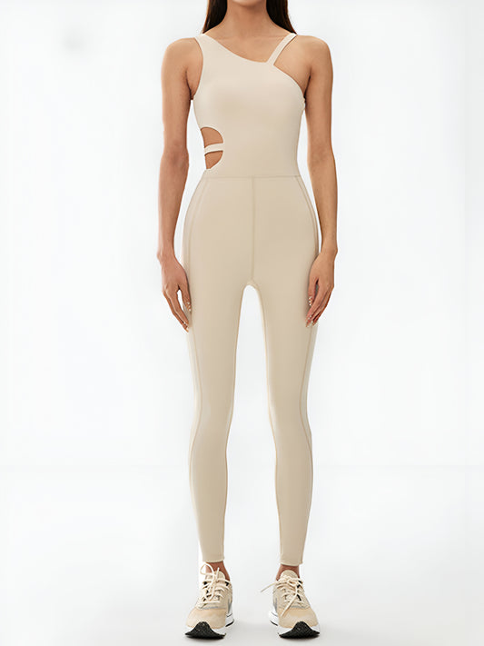 Cutout Asymmetrical Neck Active Jumpsuit