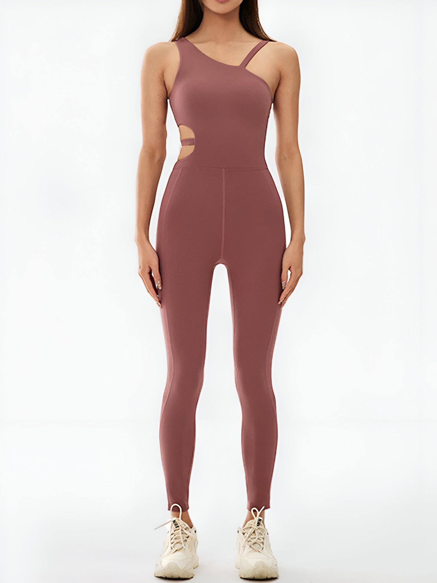 Cutout Asymmetrical Neck Active Jumpsuit