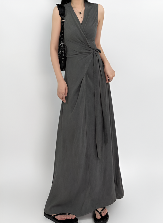 Sleeveless Wrap Maxi Dress – Elegant Slip Backless Design