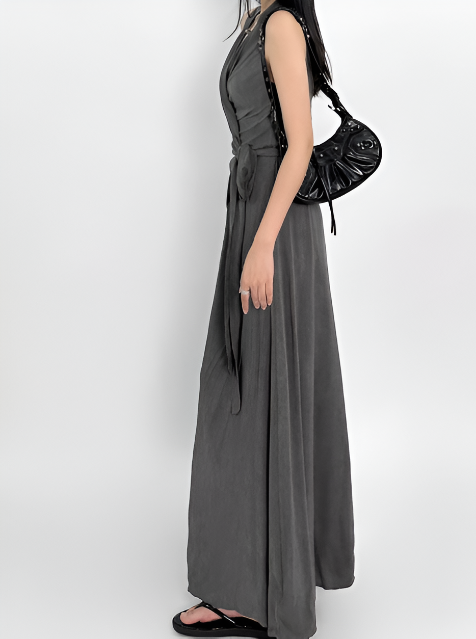 Sleeveless Wrap Maxi Dress – Elegant Slip Backless Design