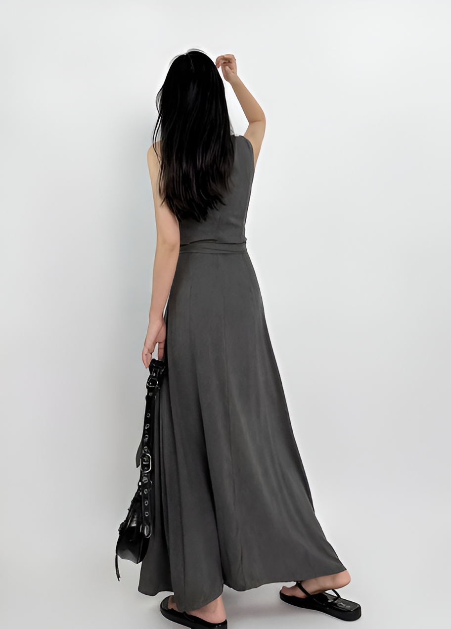 Sleeveless Wrap Maxi Dress – Elegant Slip Backless Design