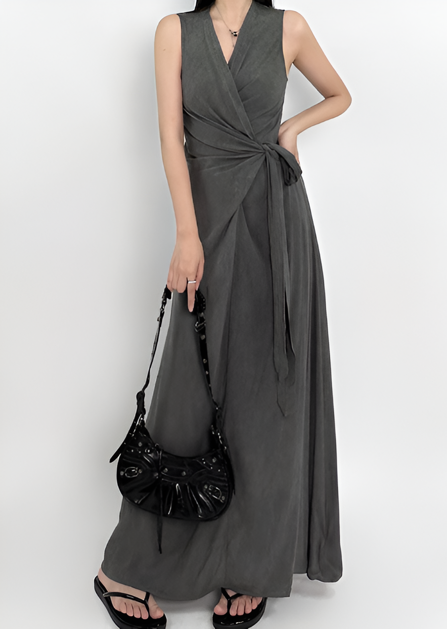 Sleeveless Wrap Maxi Dress – Elegant Slip Backless Design