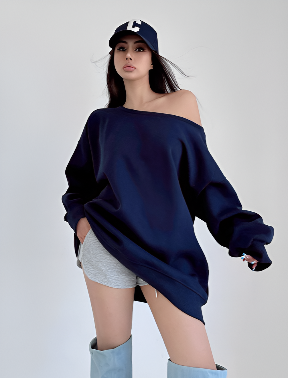 Off-Shoulder Oversized Sweatshirt Dress