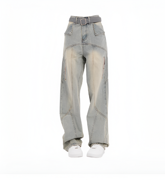 High-Waisted Distressed Denim Straight-Leg Jeans for Women