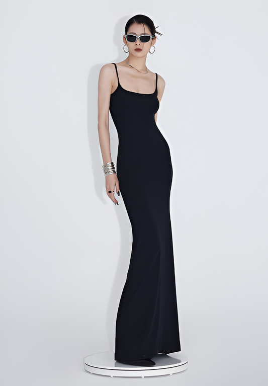 Elegant Black Maxi Dress with Spaghetti Straps