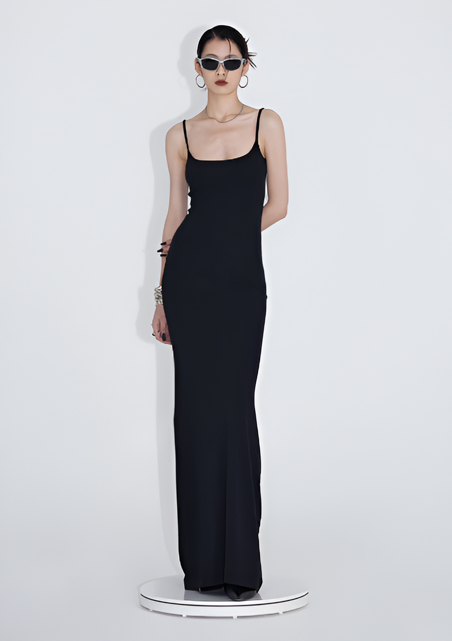 Elegant Black Maxi Dress with Spaghetti Straps