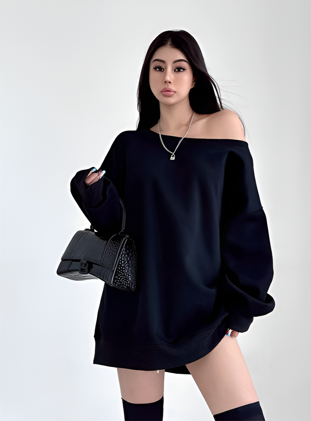 Off-Shoulder Oversized Sweatshirt Dress