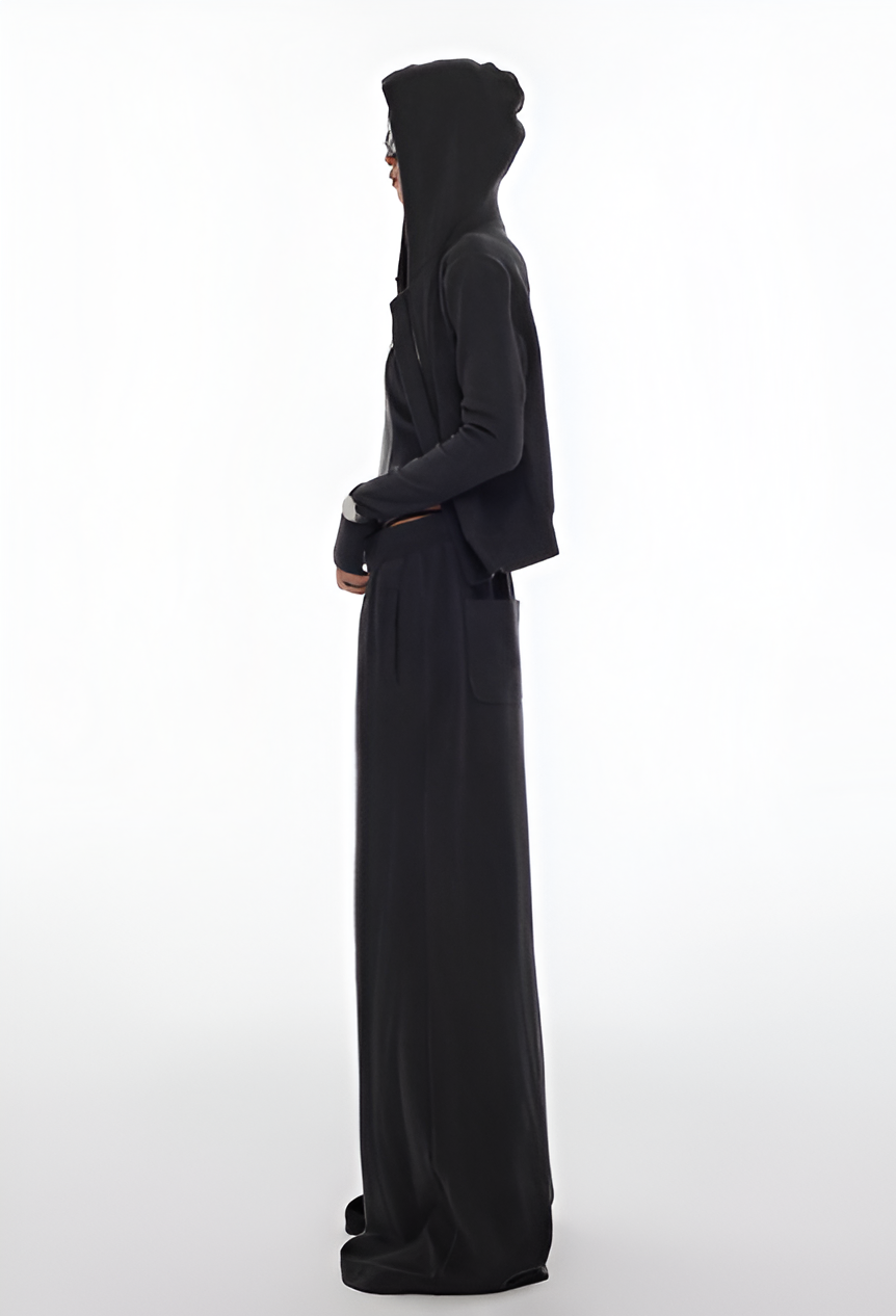 Black Lounge Set with Oversized Hoodie and Wide-Leg Pants