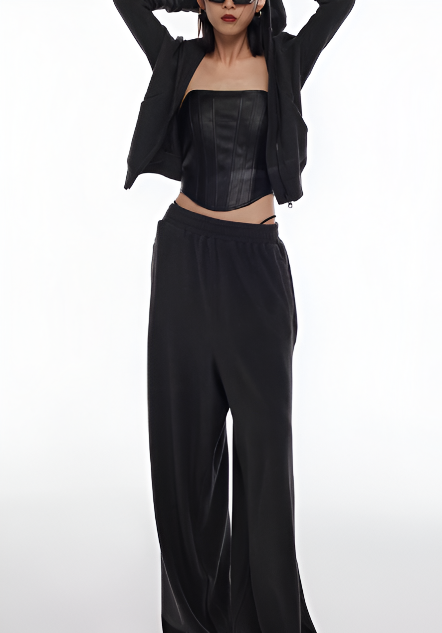 Black Lounge Set with Oversized Hoodie and Wide-Leg Pants