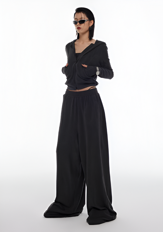 Black Lounge Set with Oversized Hoodie and Wide-Leg Pants