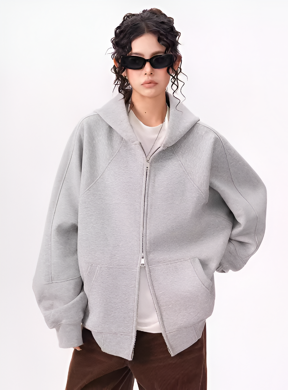 Zip-Up Loose Fit Oversized Hoodie Cotton Blend