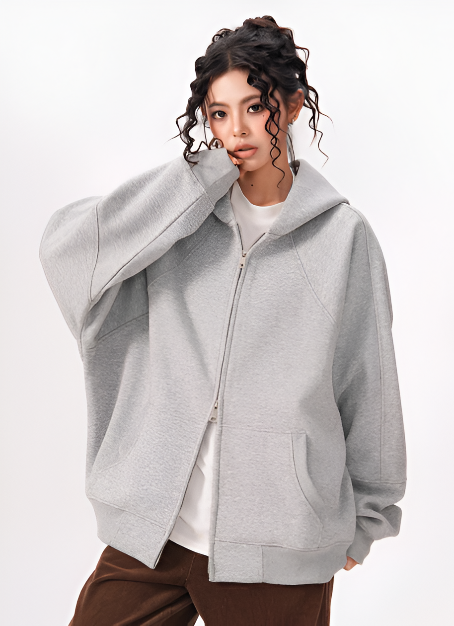 Zip-Up Loose Fit Oversized Hoodie Cotton Blend