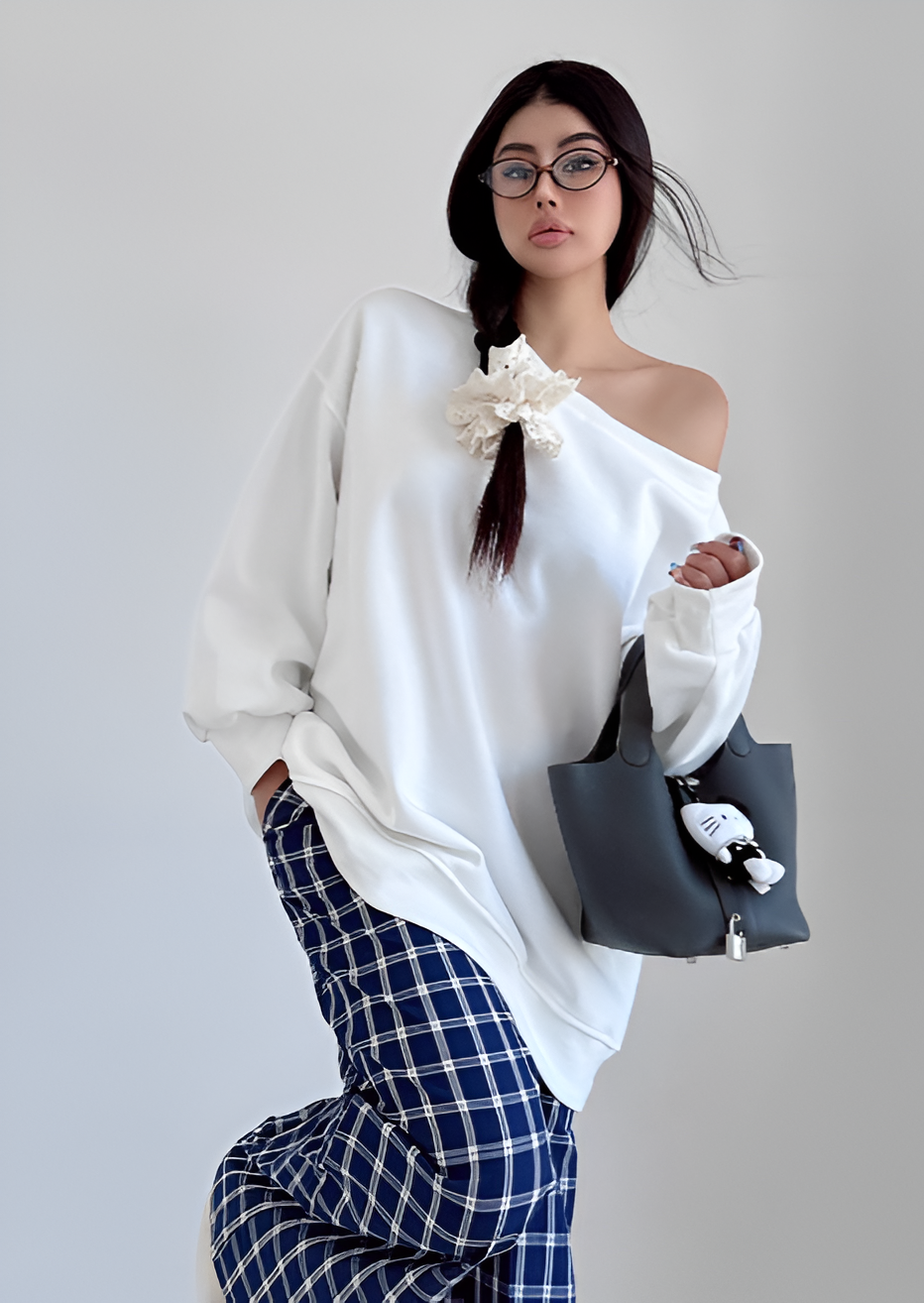 Off-Shoulder Oversized Sweatshirt Dress